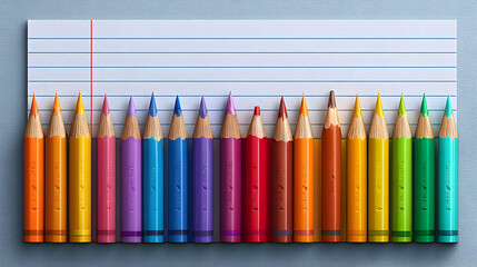 Colorful back to school design with rainbow gradient pencils on lined paper background