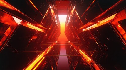 Fototapeta premium Abstract sci fi tunnel glowing with futuristic orange light