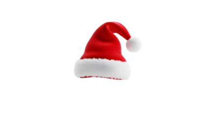 Red santa claus hat with white fur isolated on transparent background for christmas holiday celebration and new year party
