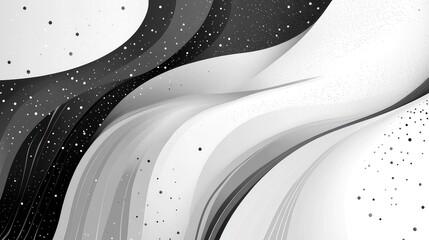 Abstract monochrome flowing waves with scattered particles design