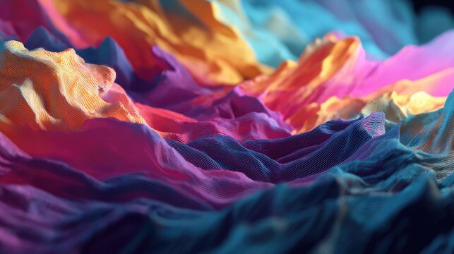 Abstract digital landscape with colorful flowing data waves