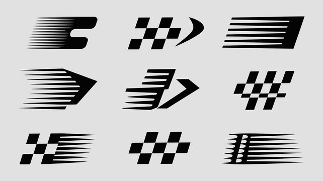 Modern vector collection of abstract speed logos and racing icons, dynamic design elements for fast motion and automotive themes.