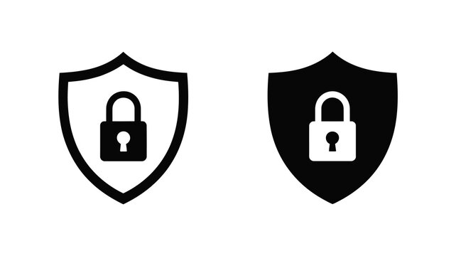 Digital security shield and padlock icon set representing data protection, privacy, and safe online transactions