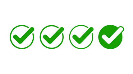 Four distinct green checkmark icons in a row, symbolizing success, approval, completion, and validation for web design.