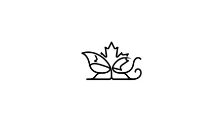 A minimalist black and white line art logo featuring a stylized bird and a maple leaf on a sleigh.
