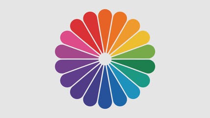 Vibrant color wheel spectrum forming a stylized floral petal design, showcasing a full rainbow gradient of diverse hues