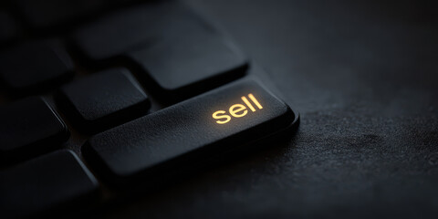 Sell key keyboard macro black button glow finance concept drives decisive action