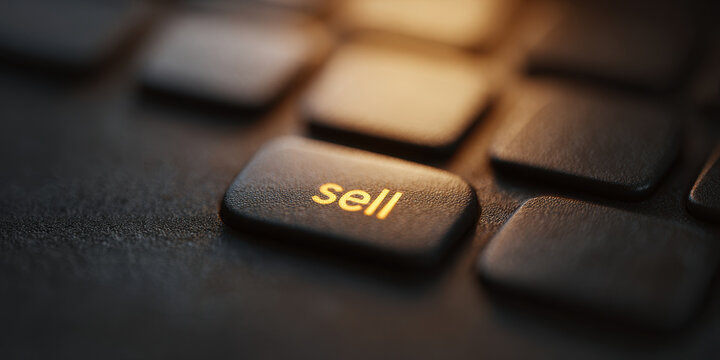 Sell button keyboard finance trading macro glow click technology