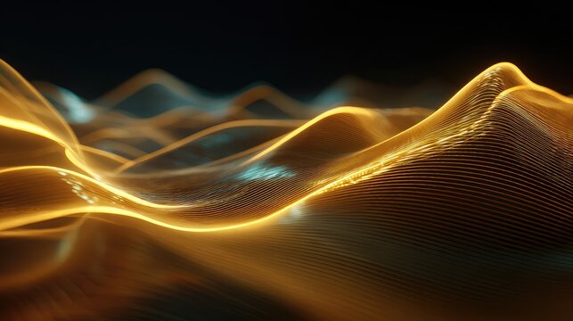 Golden digital wave flowing, presenting data and technology concept - Powered by Adobe