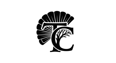 A black and white logo featuring the letters T and C intertwined with a tree and a fan-like shape.
