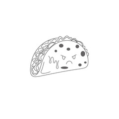 Fototapeta premium Angry Taco Face Line Drawing – Expressive Cartoon Food Character
