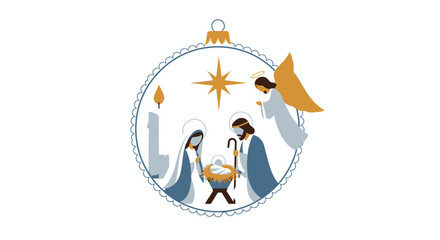 Christmas Nativity Ornament Set &ndash; Angel, Star, and Candle Flat Vector Design, Elegant and Simple decoration