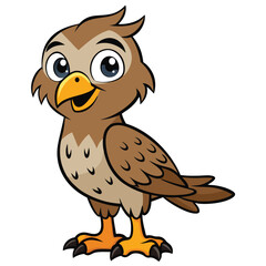 Cartoon Bird with Brown Feathers, Cute Smiling Face, and isolated white background