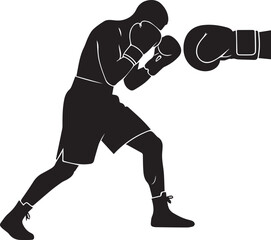 Dynamic silhouette of a boxer punching with intense focus ready for combat
