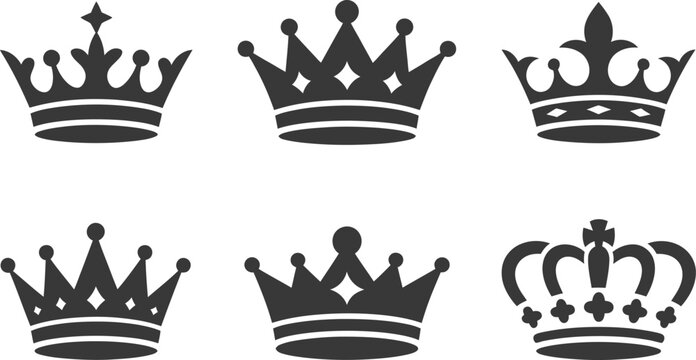 Royal crown icons vector set for majesty, power and success design