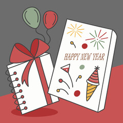 Festive new year scene with wrapped gift illustration