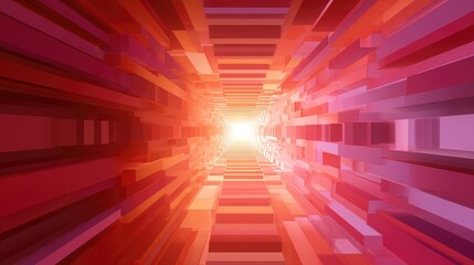 Fototapeta premium Geometric red light tunnel leading to bright future