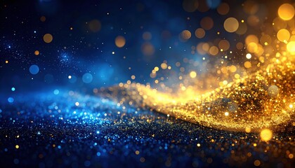 Dreamy dark blue background with gold particles