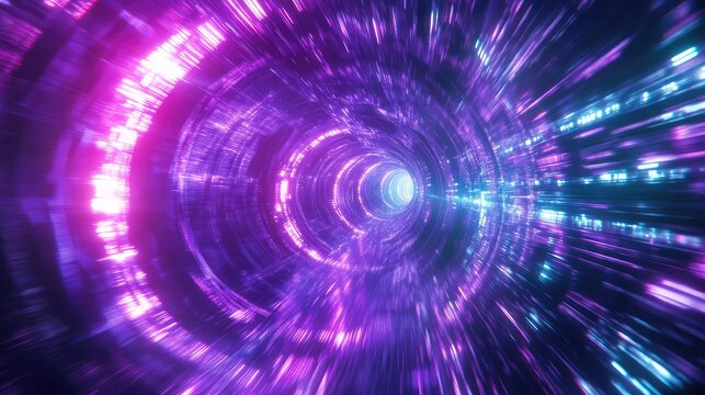 Abstract flying warp speed tunnel with neon light - Powered by Adobe