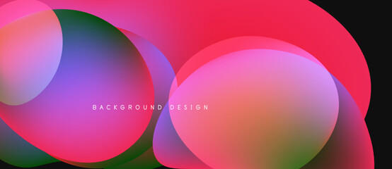 Abstract colorful overlapping circles create vibrant background. Gradient shades blend, forming smooth transitions, modern design element.