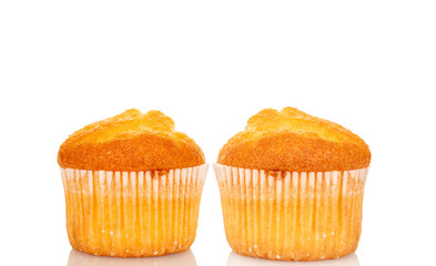 Sweet muffins isolated on white background, close-up.