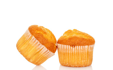 Sweet muffins isolated on white background, close-up.