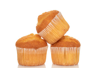 Sweet muffins isolated on white background, close-up.