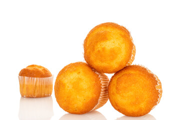 Sweet muffins isolated on white background, close-up.