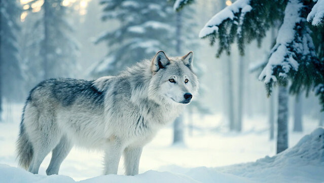 silver wolf in winter