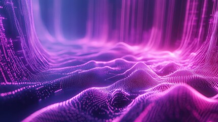 Abstract wavy digital landscape featuring glowing data particles