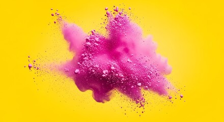 Pink powder explosion on yellow background abstract art holi festival vibrant color burst design paint splash texture background