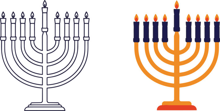 Hanukkah menorah with candles isolated on, vector illustration