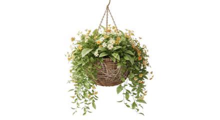 Hanging Basket Plant in Natural Style on White  PNG Clean