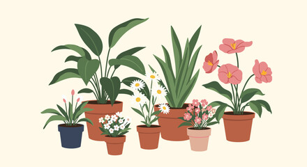 Fototapeta premium A charming collection of potted houseplants and flowering plants.