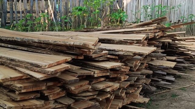 wood pile furniture material, 4k video