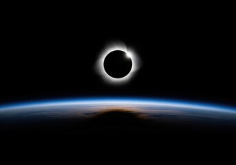 Obraz premium High contrast view of a total solar eclipse casting a shadow on earth from space