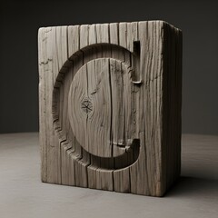 A photorealistic 3D block letter 'C' made from rustic wood appears against a neutral background. 
