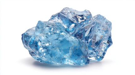 A cluster of blue-tinted clear ice cubes, showcasing translucent facets and frosty texture. Ideal for beverage styling, cooling scenes, and modern culinary or bar visuals.