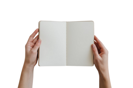Elegant hands holding blank notepad mockup ready for your message, design or creative ideas now