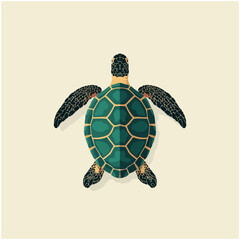Fototapeta premium Minimalist Sea Turtle Illustration on Cream Background for Design