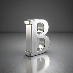 Chrome capital letter "B" with a 3D effect, rendered in a silver finish
