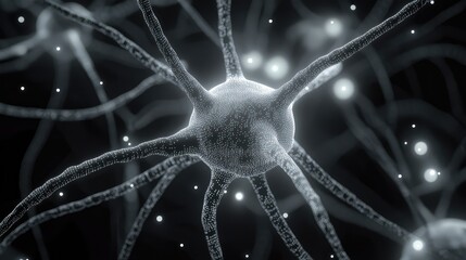 Neuron cell sending electrical signals in brain network
