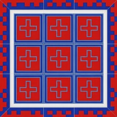 Obraz premium Geometric patterned tile design featuring crosses and pixelated border symmetry visual elegance