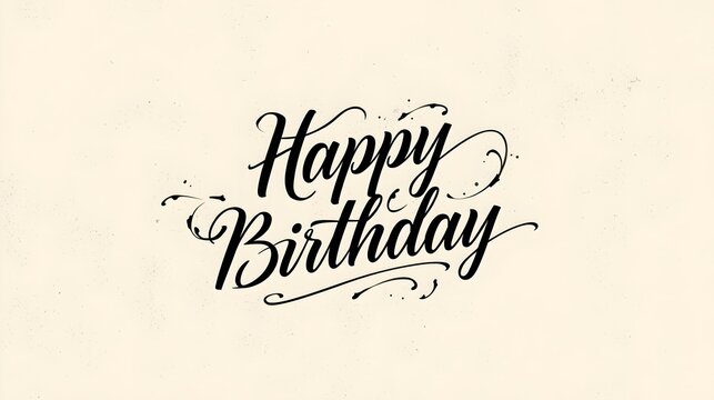 Minimalist Black and White Happy Birthday Calligraphy on Beige Background