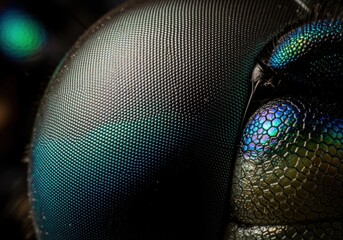 Ultra sharp macro detail of iridescent insect compound eye structure