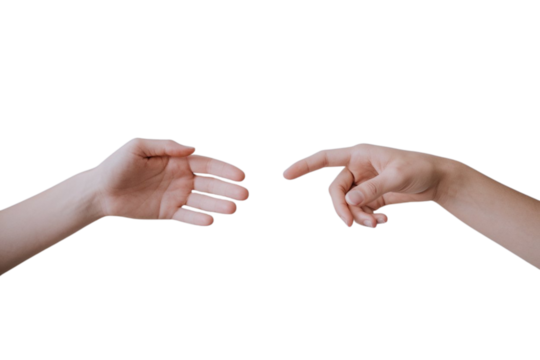 Reaching out for connection and support, two hands almost touching in a gesture of hope and creation - Powered by Adobe