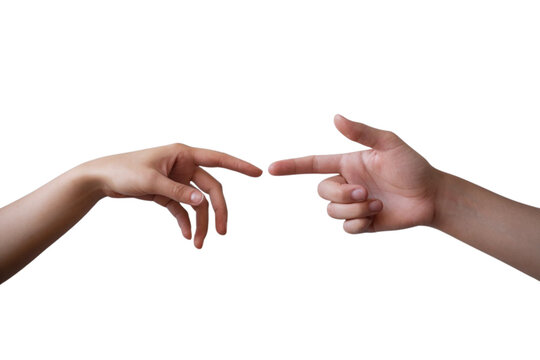 Creative connection with two hands reaching out to touch, symbolizing unity and collaboration