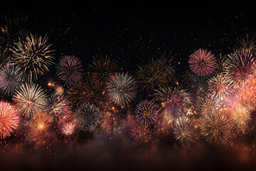 A spectacular display of colorful fireworks explodes across a dark night sky filled with stars and sparks illuminating the darkness with bursts of light and festive celebration