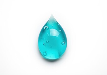 Obraz premium Glistening aqua blue viscous liquid drop with air bubbles on white surface