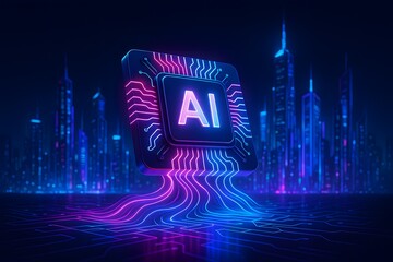 Neon light sign illustration of AI  design concept text vector